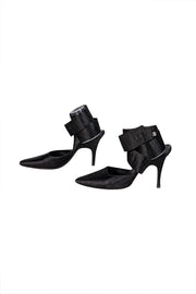 Chanel - Black Satin Wrap Around Strappy Heels Sz 9 - Current Boutique