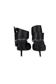 Chanel - Black Satin Wrap Around Strappy Heels Sz 9 - Current Boutique