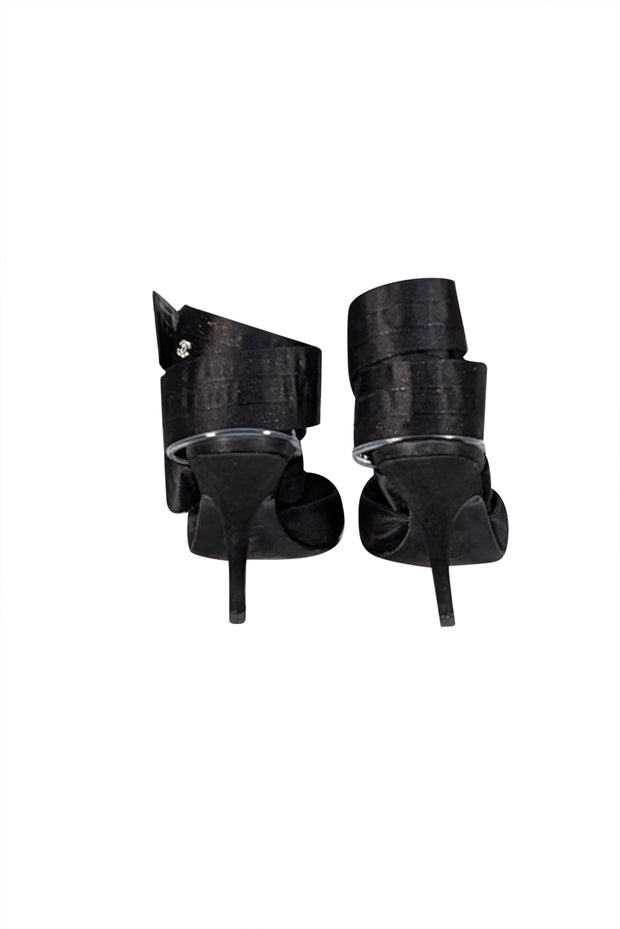 Chanel - Black Satin Wrap Around Strappy Heels Sz 9 - Current Boutique