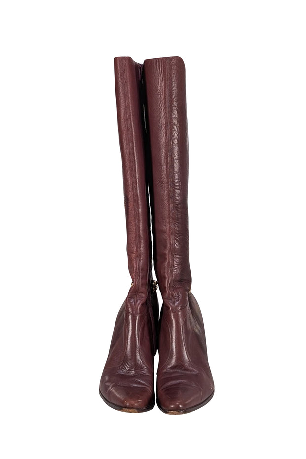 Celine - Brown Leather Pointed Toe Tall Heeled Boots Sz 9 - Current Boutique