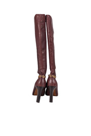 Celine - Brown Leather Pointed Toe Tall Heeled Boots Sz 9 - Current Boutique