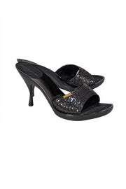 Louis Vuitton - Black Woven Upper Open Toe Mule Pumps Sz 9