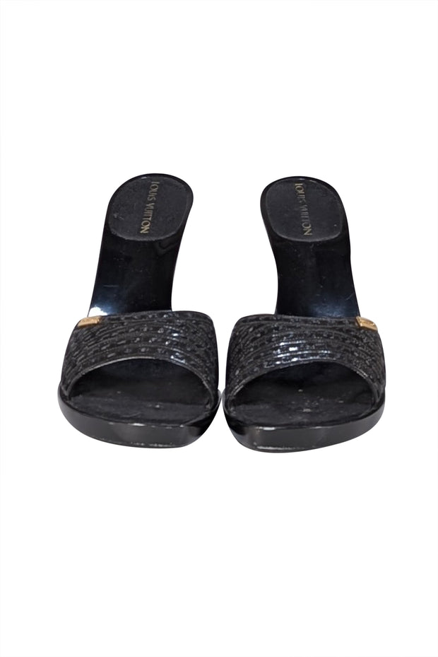 Louis Vuitton - Black Woven Upper Open Toe Mule Pumps Sz 9