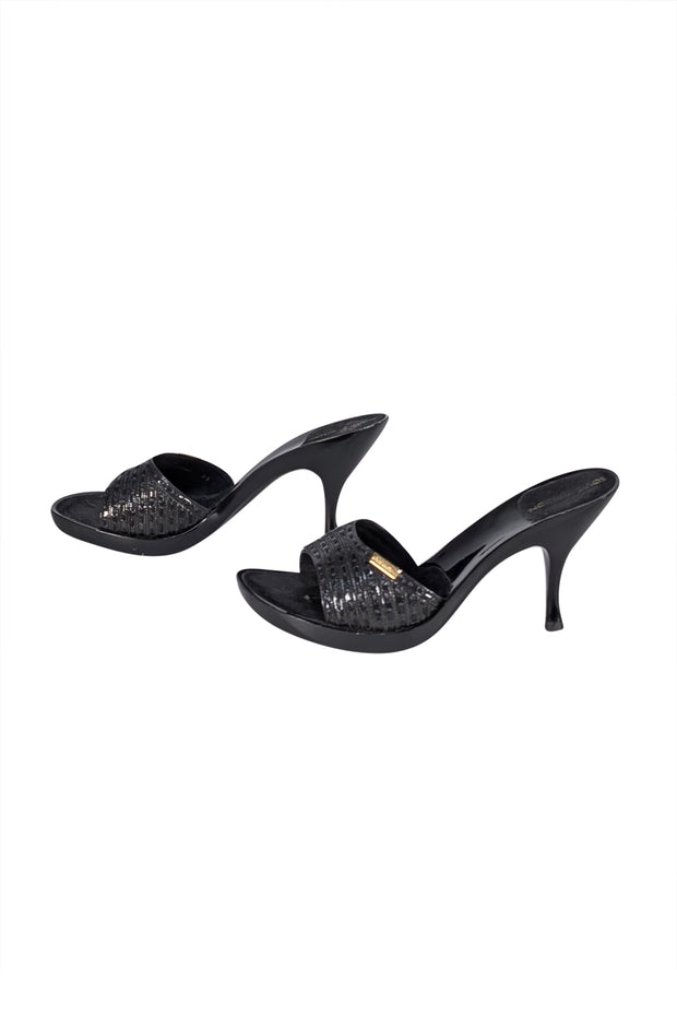 Louis Vuitton - Black Woven Upper Open Toe Mule Pumps Sz 9