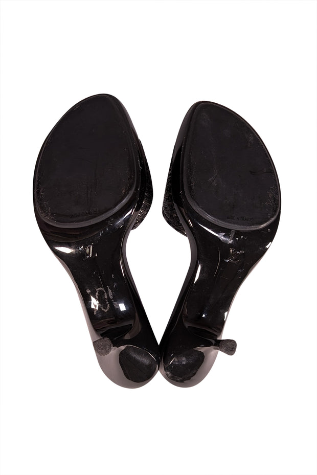 Louis Vuitton - Black Woven Upper Open Toe Mule Pumps Sz 9