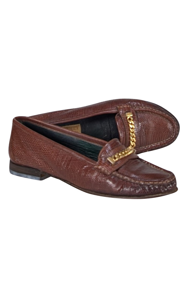 Gucci - Brown Textured Leather Loafers Sz 7.5 - Current Boutique