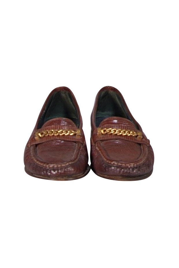 Gucci - Brown Textured Leather Loafers Sz 7.5 - Current Boutique