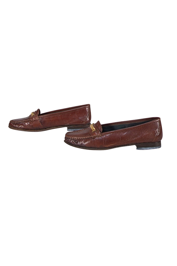Gucci - Brown Textured Leather Loafers Sz 7.5 - Current Boutique