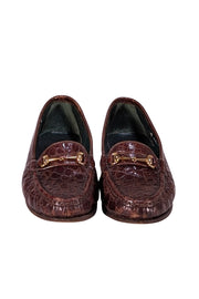 Gucci - Brown Croc Embossed Leather Low Heel Loafers Sz 7.5 - Current Boutique