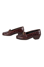 Gucci - Brown Croc Embossed Leather Low Heel Loafers Sz 7.5 - Current Boutique