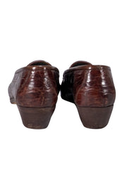 Gucci - Brown Croc Embossed Leather Low Heel Loafers Sz 7.5 - Current Boutique