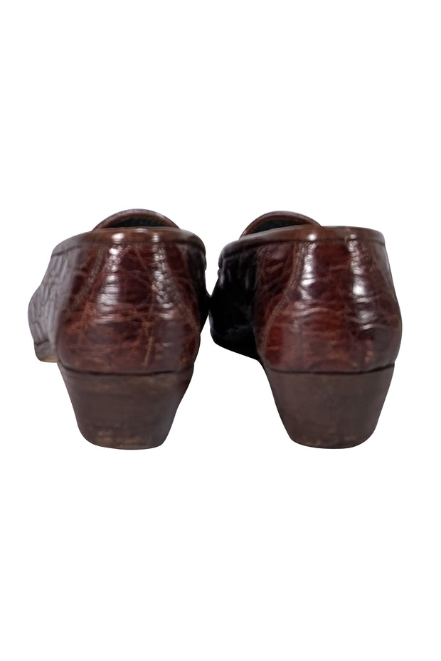 Gucci - Brown Croc Embossed Leather Low Heel Loafers Sz 7.5 - Current Boutique