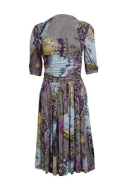 Etro - Blue, Green, & Purple Floral Drop Waist Dress Sz 6 - Current Boutique