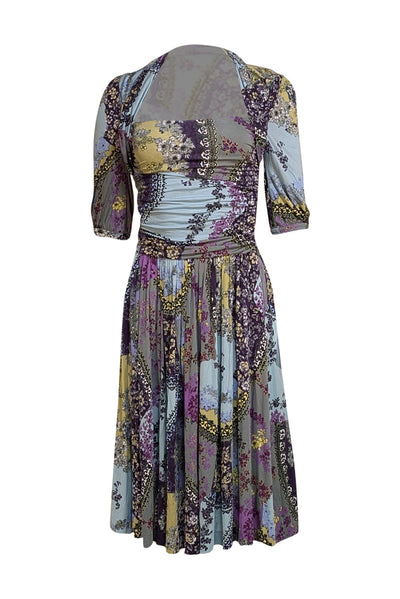 Etro - Blue, Green, & Purple Floral Drop Waist Dress Sz 6 - Current Boutique