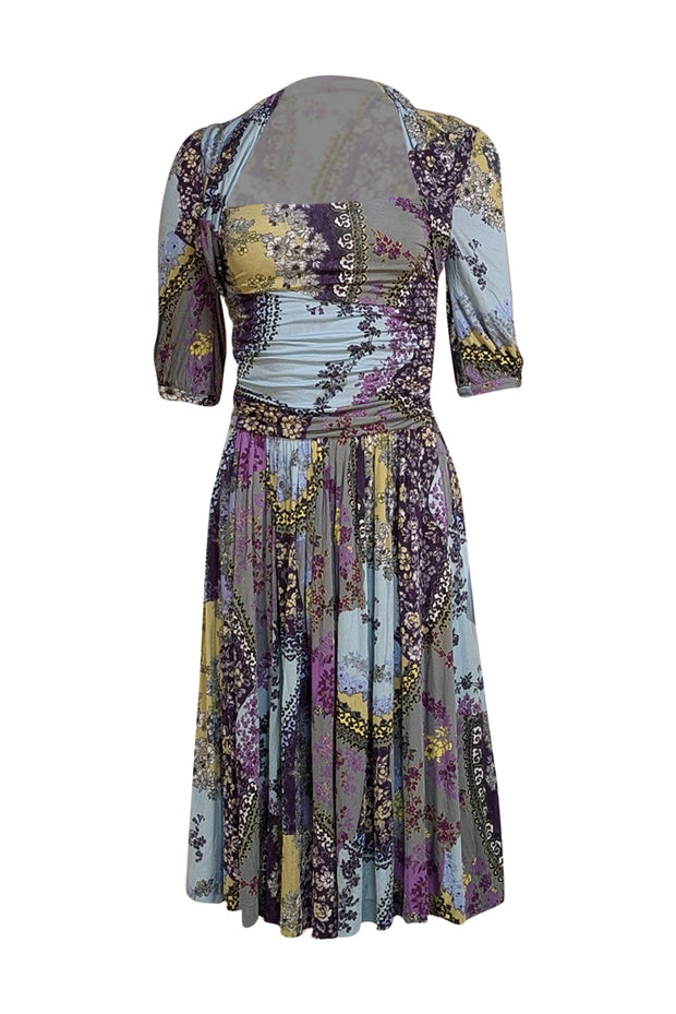 Etro - Blue, Green, & Purple Floral Drop Waist Dress Sz 6 - Current Boutique