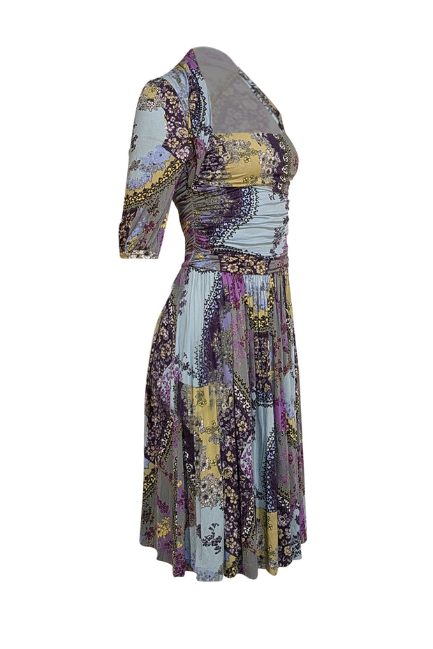 Etro - Blue, Green, & Purple Floral Drop Waist Dress Sz 6 - Current Boutique