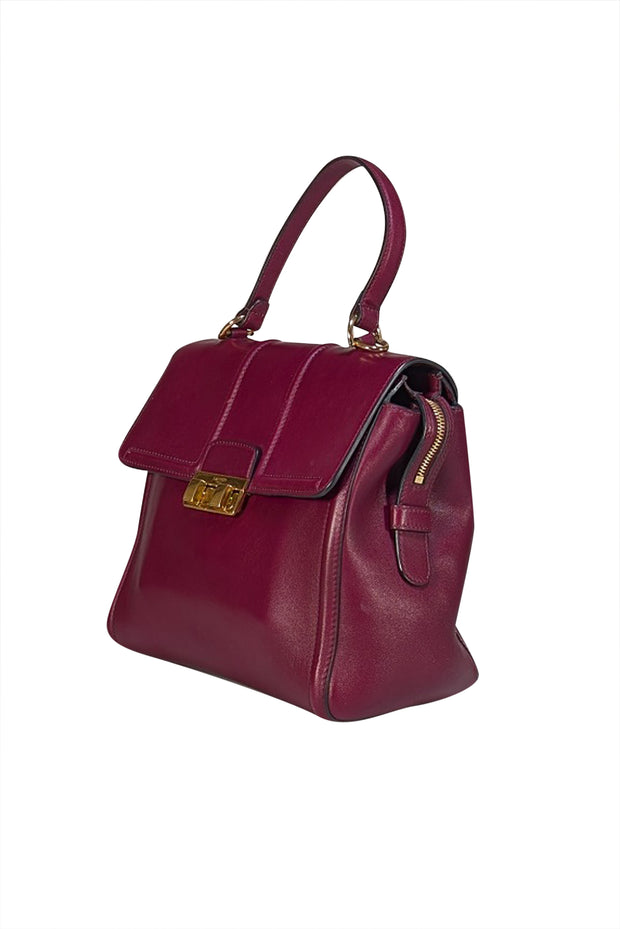 Lanvin - Maroon Leather Top Handle Satchel Bag - Current Boutique