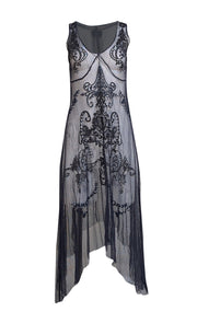 Biya - Navy Lace Mesh Midi "Maliyah" Dress Sz S