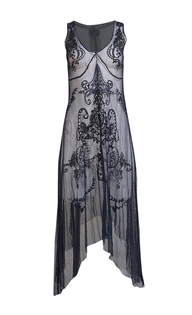 Biya - Navy Lace Mesh Midi "Maliyah" Dress Sz S