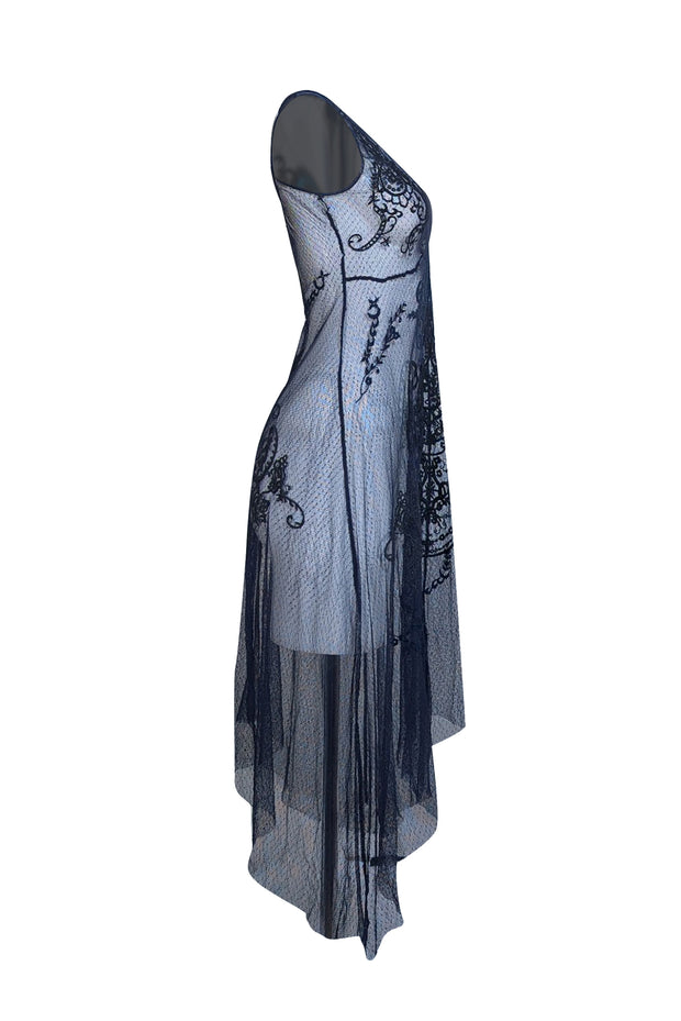 Biya - Navy Lace Mesh Midi "Maliyah" Dress Sz S