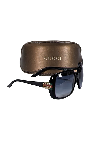Gucci - Black Oversized Logo Sides Sunglasses - Current Boutique