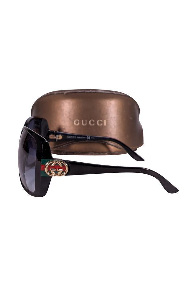 Gucci - Black Oversized Logo Sides Sunglasses - Current Boutique