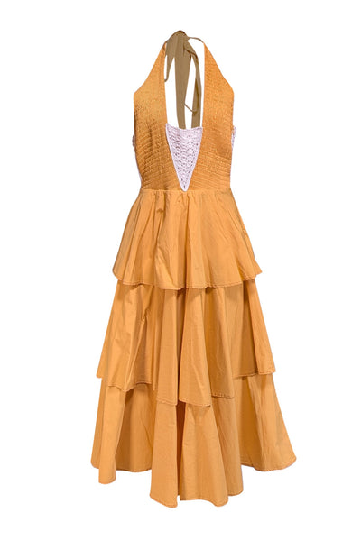 Stella Pardo - Yellow Smocked Bodice Tiered Halter Dress Sz L - Current Boutique