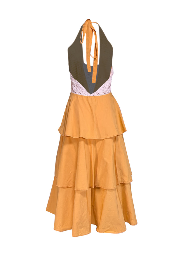 Stella Pardo - Yellow Smocked Bodice Tiered Halter Dress Sz L - Current Boutique