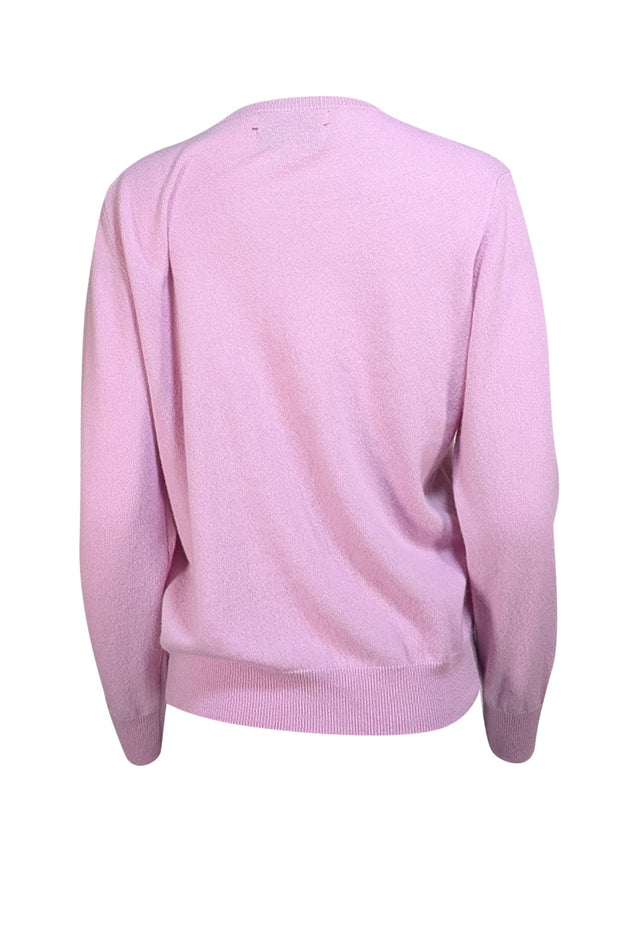 Lingua Franca - Lilac Cashmere Sweater w/ Embroidered Script Sz L - Current Boutique