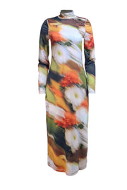Stine Goya - Cream, Orange, Brown &amp; Green Long Sleeve Mock Neck Dress Sz M/L - Current Boutique