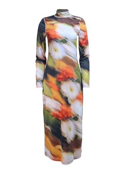 Stine Goya - Cream, Orange, Brown &amp; Green Long Sleeve Mock Neck Dress Sz M/L - Current Boutique