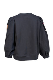 Essentiel Antwerp - Black Cotton Floral Sequin Embroidered Sweatshirt Sz 8 - Current Boutique