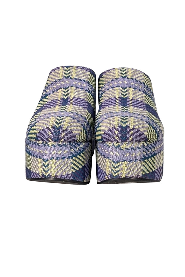 Larroude - Purple, Green, & Yellow Plaid Platform Mule Clogs Sz 8.5 - Current Boutique