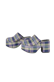 Larroude - Purple, Green, & Yellow Plaid Platform Mule Clogs Sz 8.5 - Current Boutique