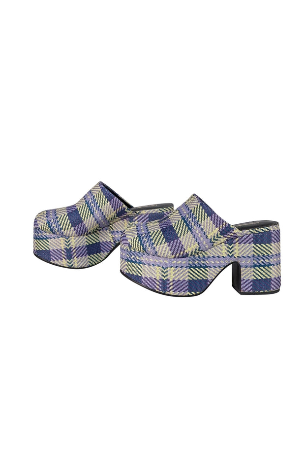 Larroude - Purple, Green, & Yellow Plaid Platform Mule Clogs Sz 8.5 - Current Boutique