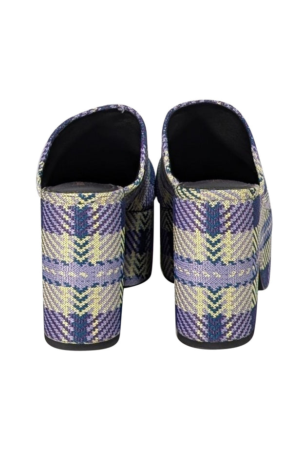 Larroude - Purple, Green, & Yellow Plaid Platform Mule Clogs Sz 8.5 - Current Boutique