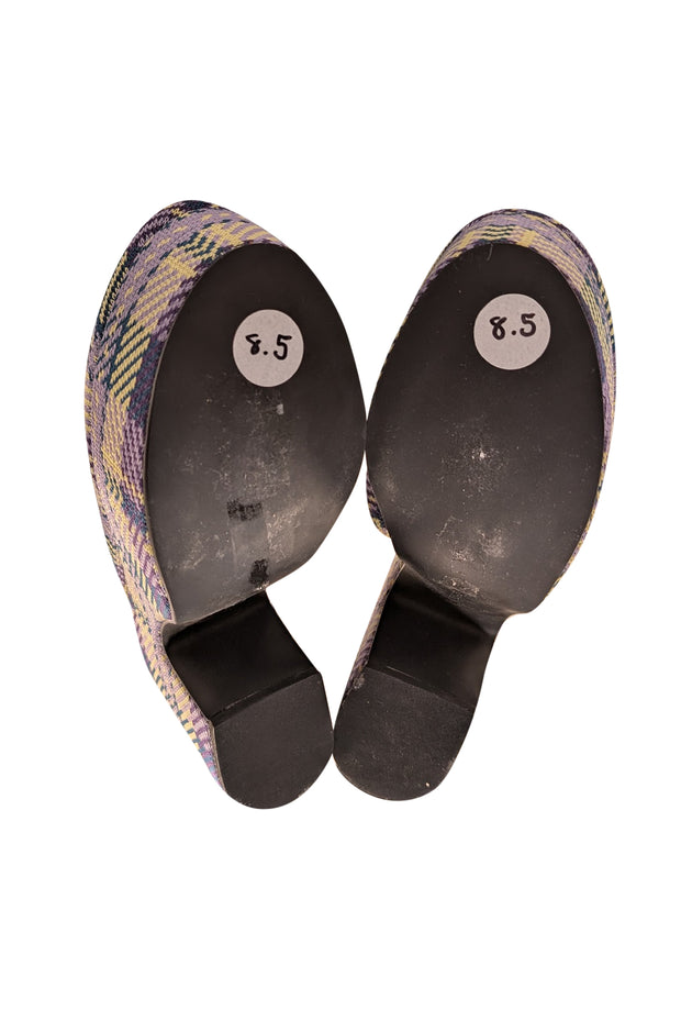 Larroude - Purple, Green, & Yellow Plaid Platform Mule Clogs Sz 8.5 - Current Boutique