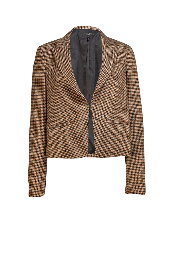 Rag & Bone - Tan Houndstooth Wool Cropped "Elle" Blazer Sz 8 - Current Boutique