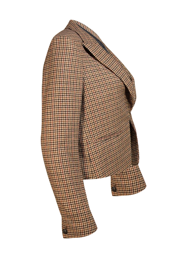 Rag & Bone - Tan Houndstooth Wool Cropped "Elle" Blazer Sz 8 - Current Boutique