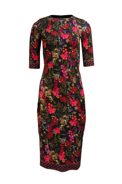 Alice & Olivia - Black Multi Floral Midi Dress Sz 2 - Current Boutique