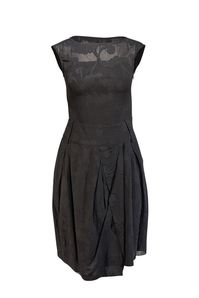Valentino - Black Brocade Cotton Sleeveless Dress Sz 4 - Current Boutique