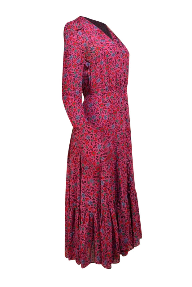 Veronica Beard - Magenta Purple Floral Midi Dress Sz 2 - Current Boutique