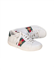 Gucci - White Leather Signature Side Stripe Sneakers Sz 7
