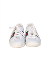 Gucci - White Leather Signature Side Stripe Sneakers Sz 7