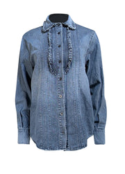 Saint Laurent - Denim Ruffle Front Button Down Shirt Sz 8