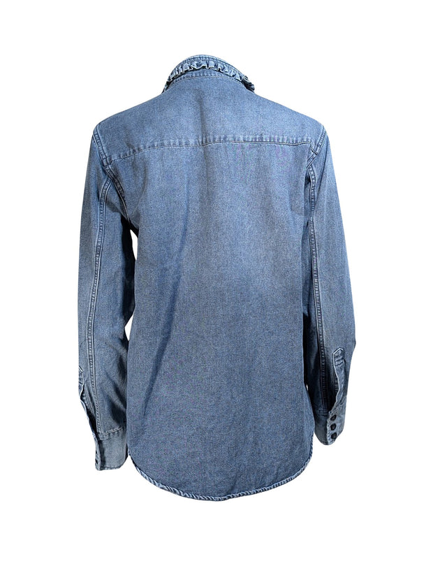 Saint Laurent - Denim Ruffle Front Button Down Shirt Sz 8