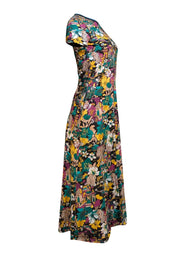 La DoubleJ - Black, Green, &amp; Multicolor Floral Print Short Sleeve Maxi Dress Sz XS