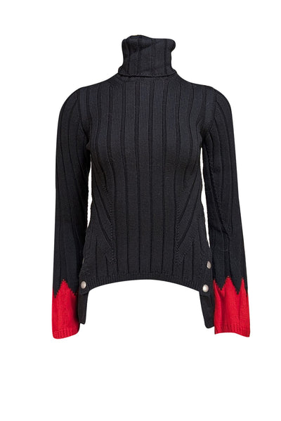 Alexander McQueen - Black Ribbed Turtle Neck Sweater Sz M - Current Boutique