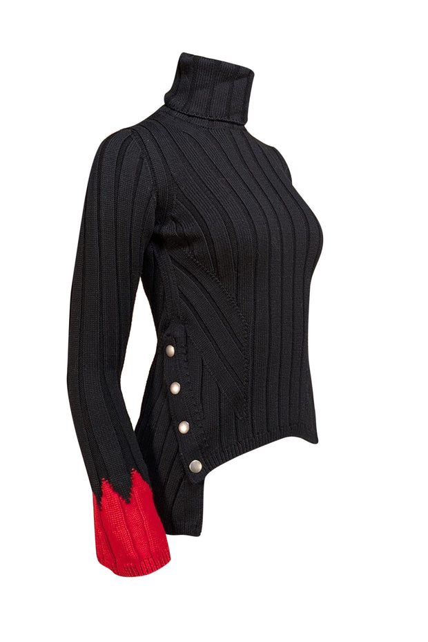 Alexander McQueen - Black Ribbed Turtle Neck Sweater Sz M - Current Boutique
