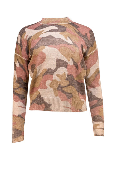 27 Miles - Pink, Beige, & Taupe Metallic Cashmere Print Sweater Sz XS - Current Boutique